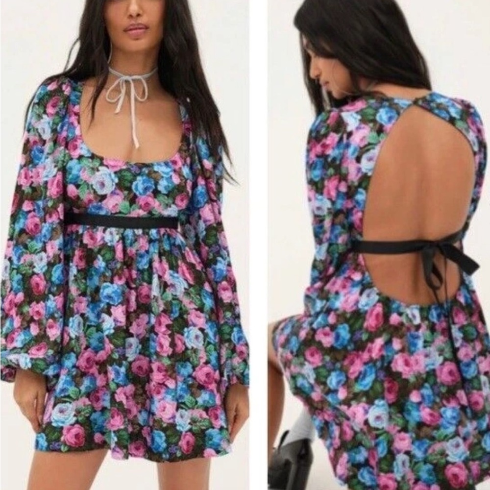 For Love & Lemons Maggie Floral Open-Back Mini Dress Size Small‎